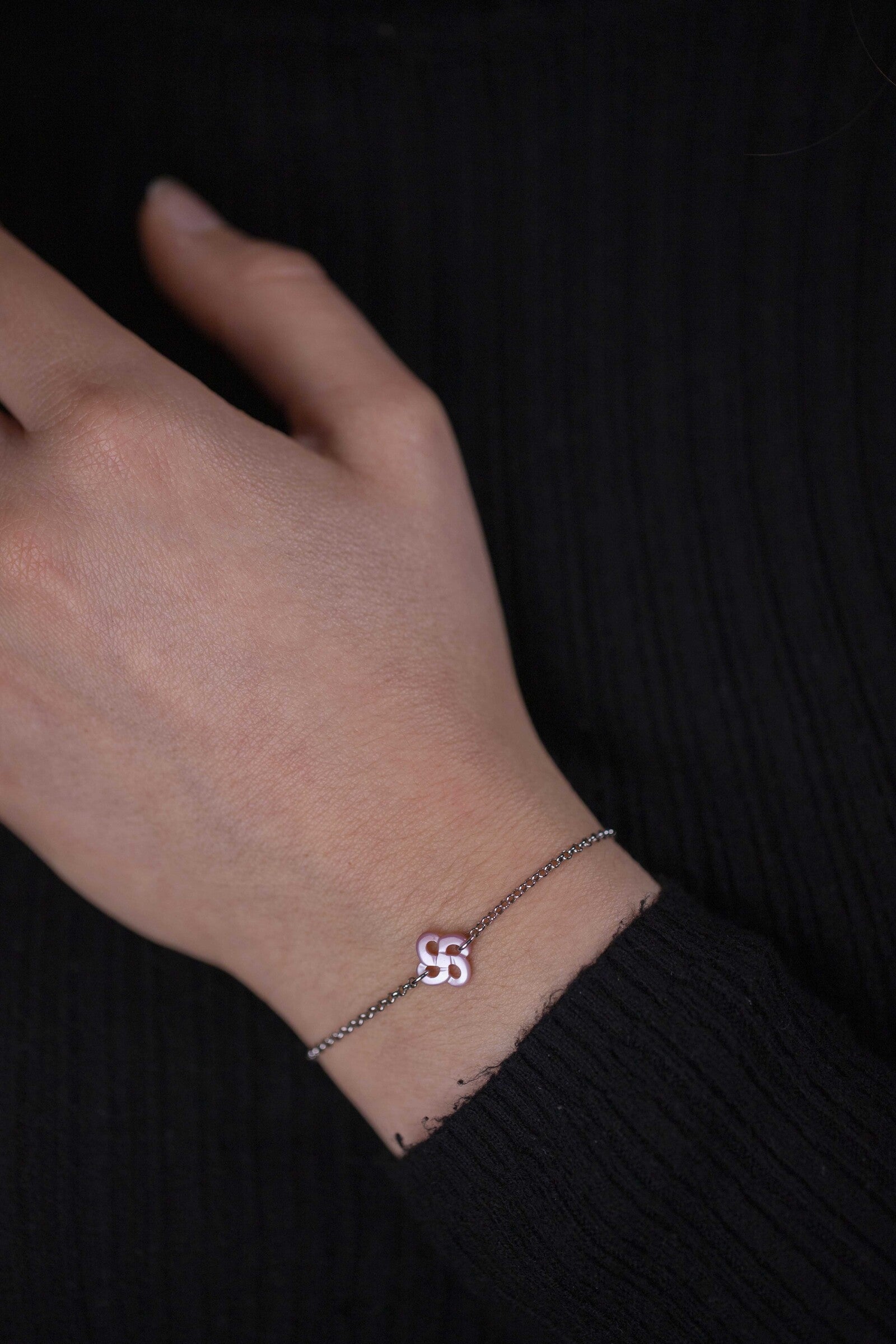 Bracelet Ilargia Argent Lauburu Ttiki Nacre rose
