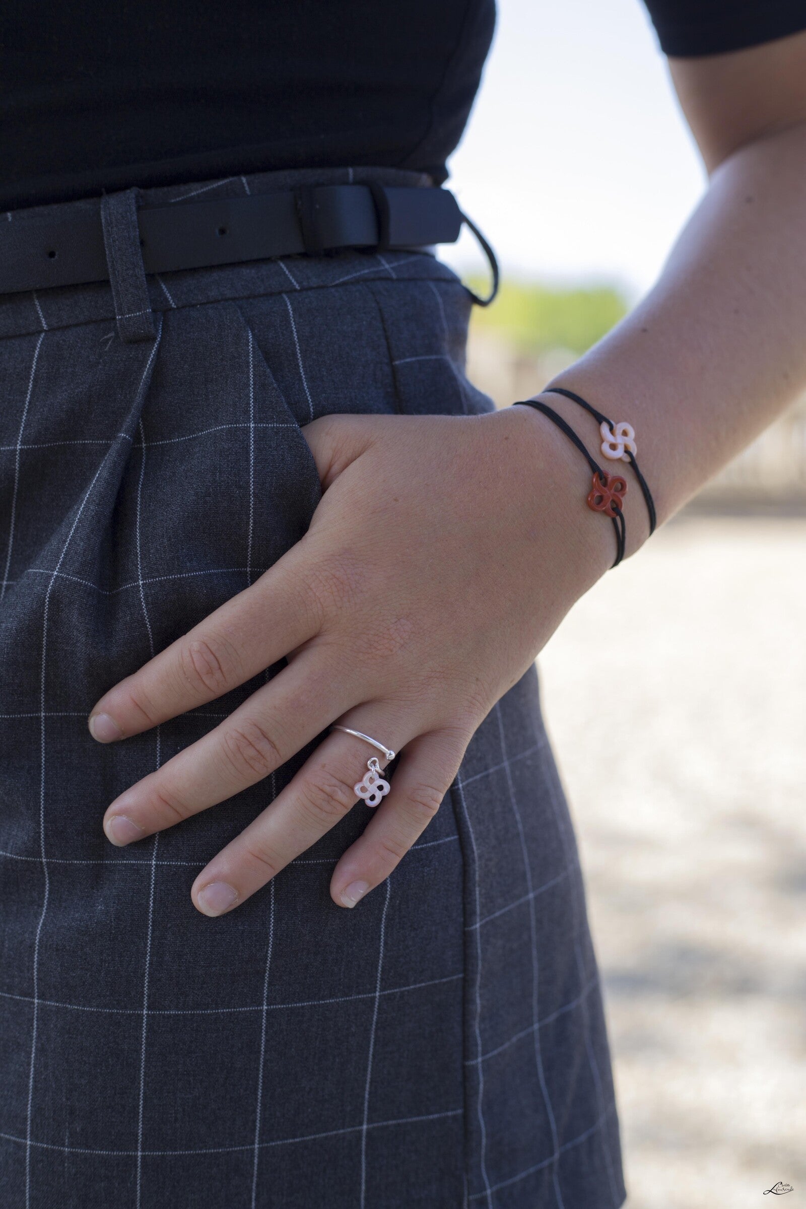 Bague Argent et Nacre Rose Réglable
