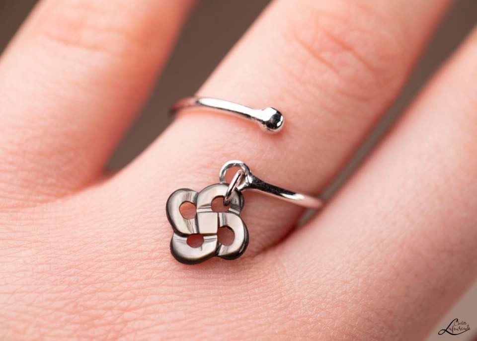 Bague Argent et Nacre grise Réglable