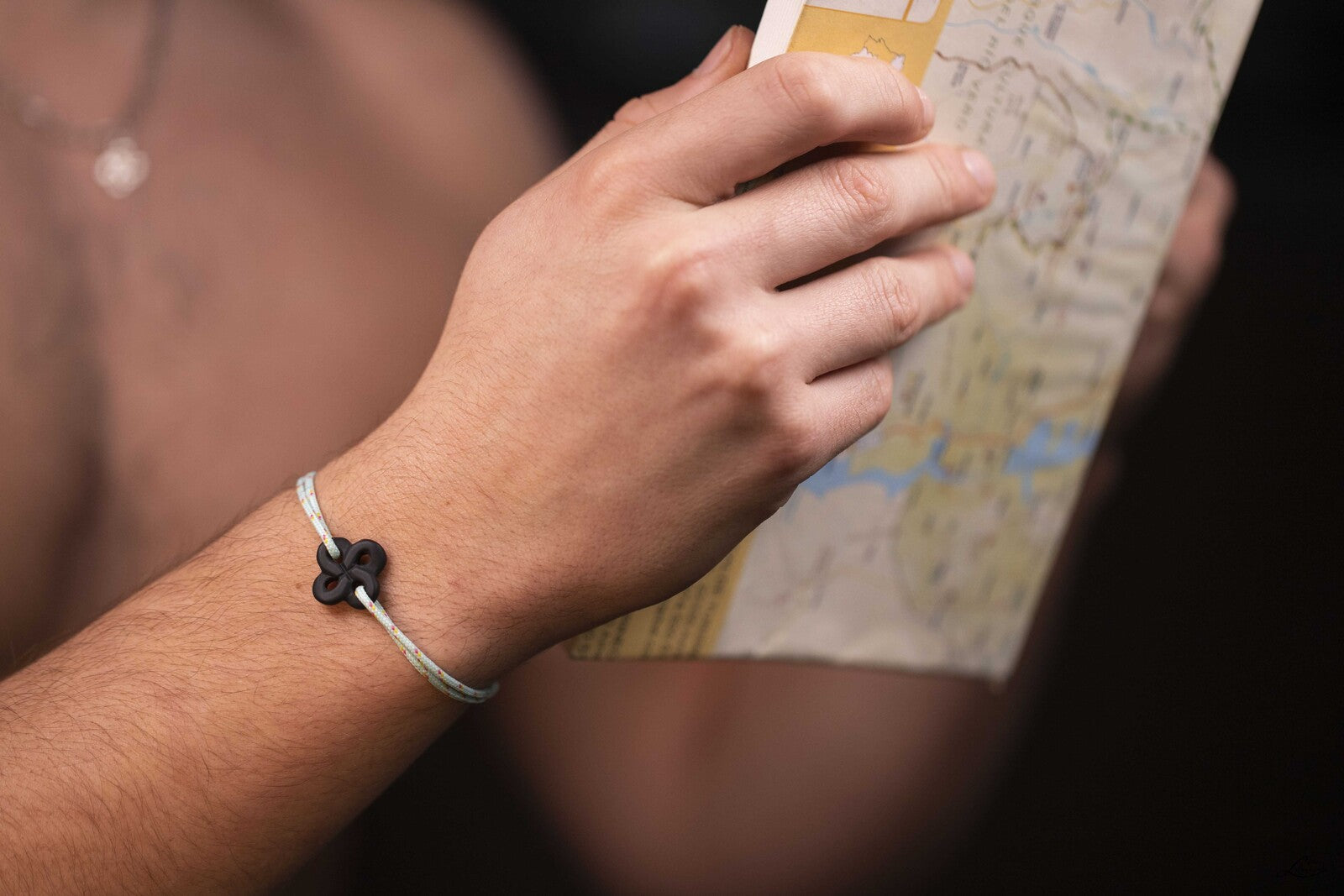 Bracelet Ilargia Lauburu Onyx Mat sur Cordon Marin