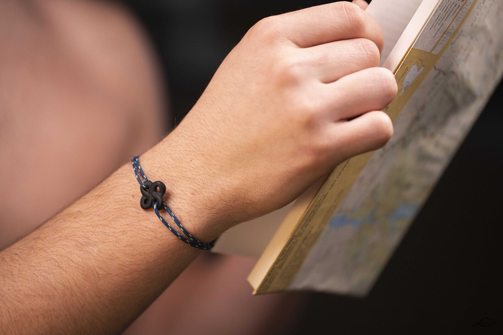 Bracelet Ilargia Lauburu Onyx Mat sur Cordon Marin