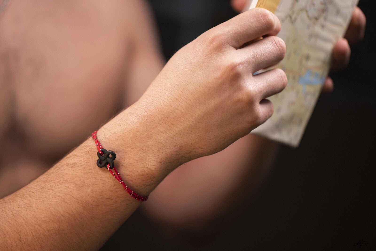 Bracelet Ilargia Lauburu Onyx Mat sur Cordon Marin
