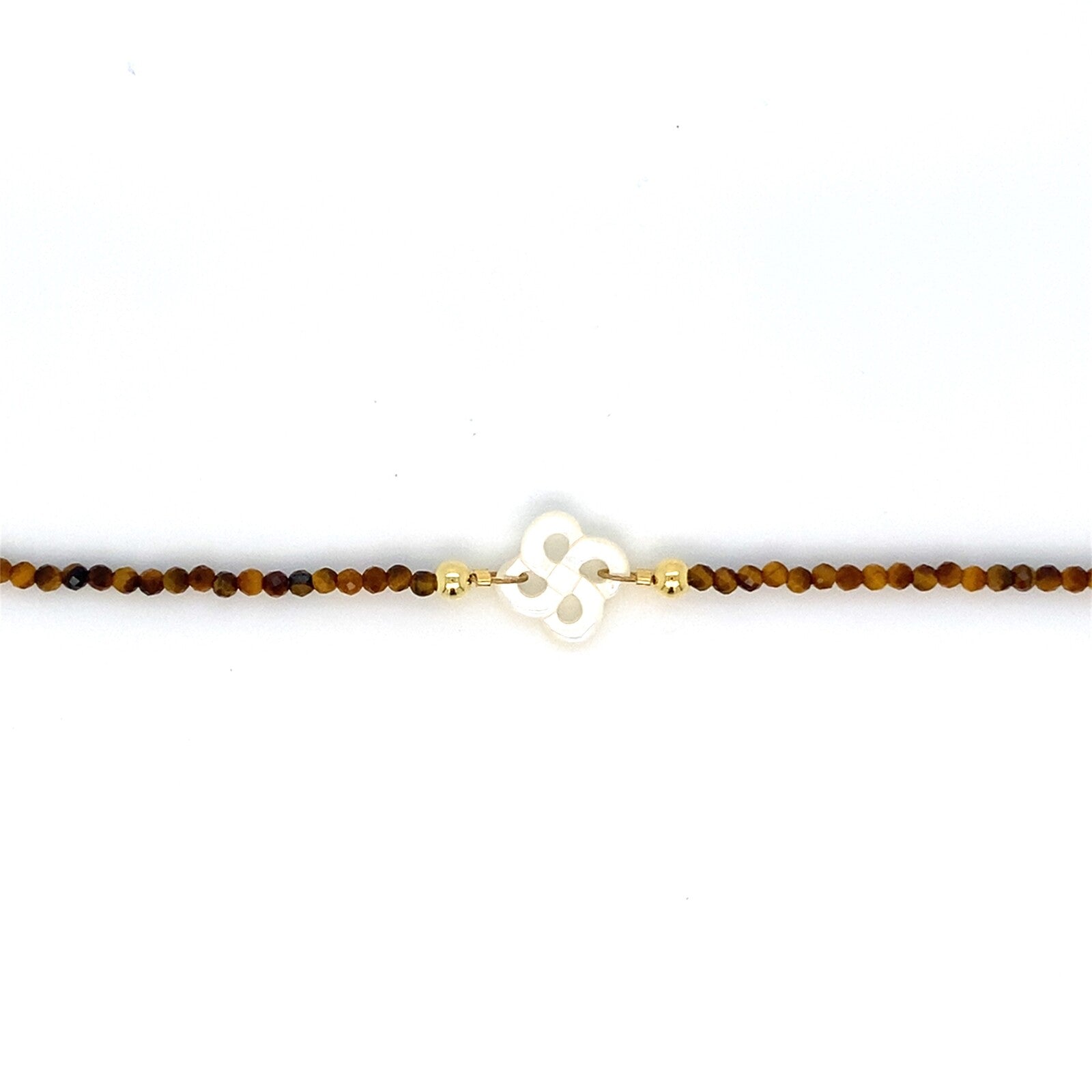 Bracelet Ilargia Argent Lauburu Ttiki Nacre blanche Perles Oeil de tigre
