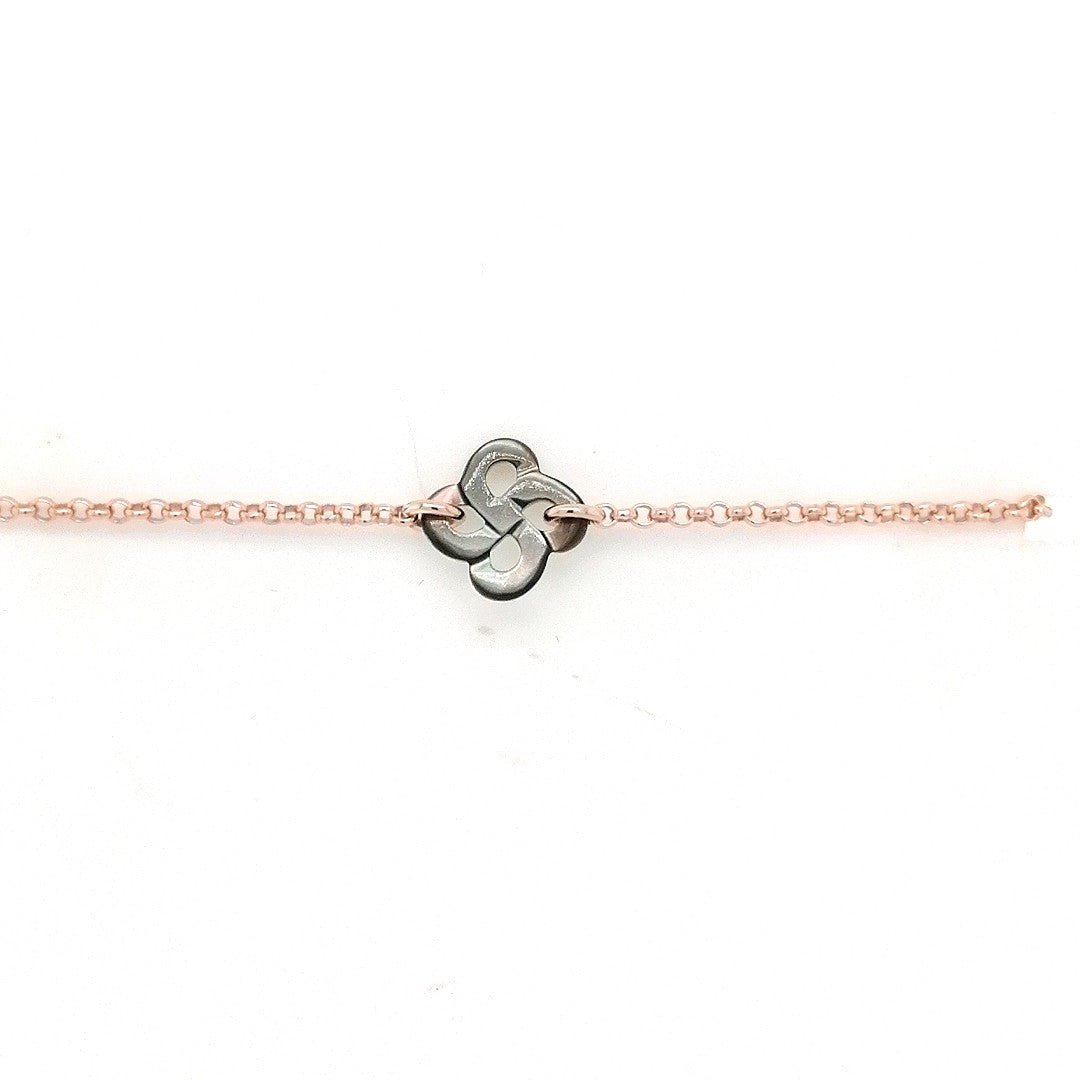 Bracelet Ilargia Argent Plaqué Or Rose Lauburu Ttiki Nacre Grise