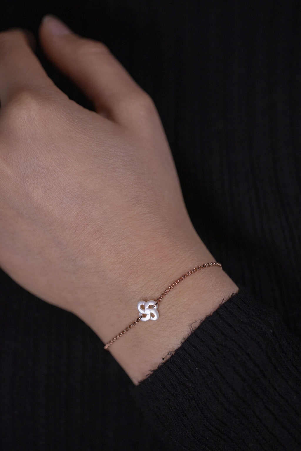 Bracelet Ilargia Argent Plaqué Or Rose Lauburu Ttiki Nacre Blanche