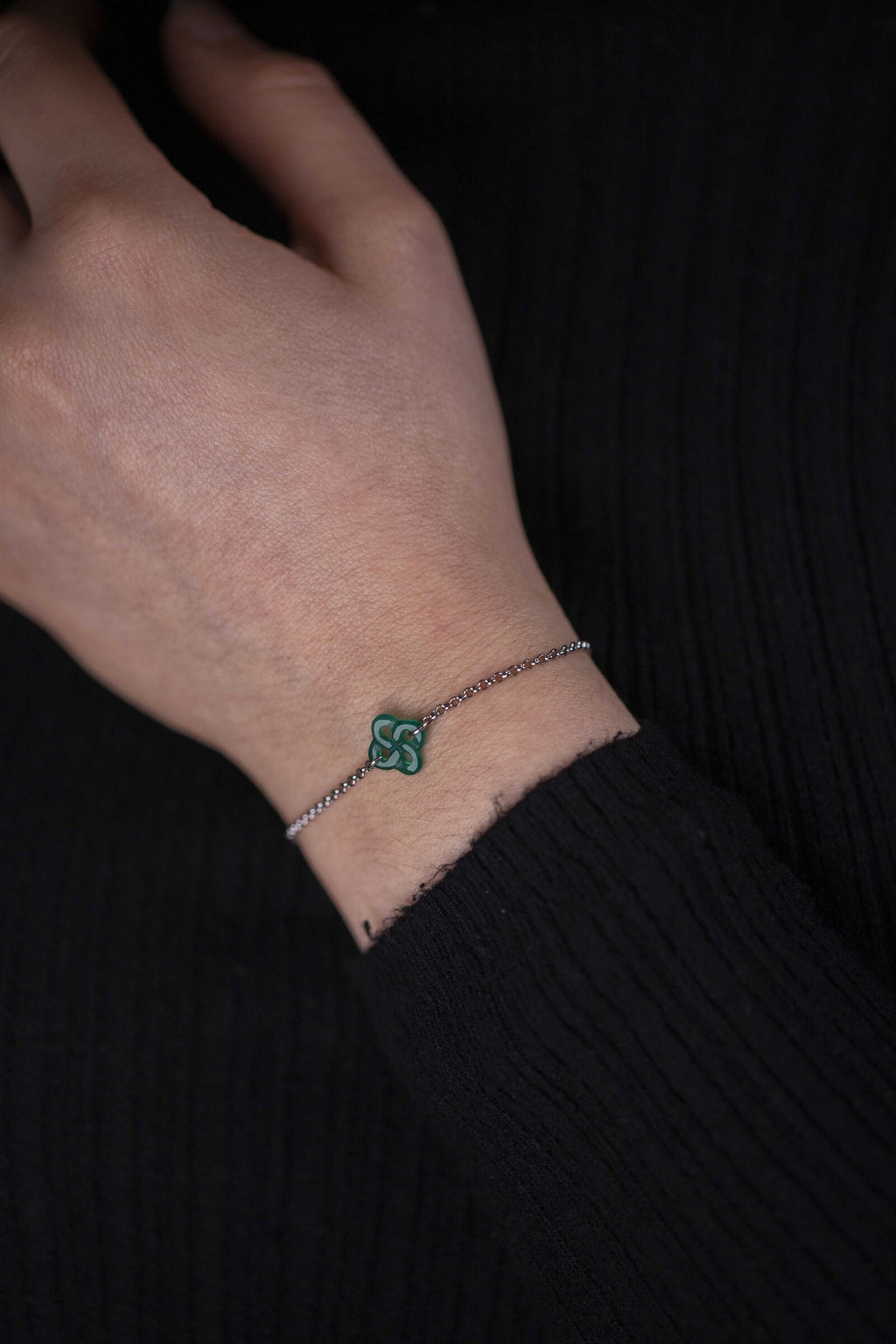 Bracelet Ilargia Argent Lauburu Ttiki Agate verte