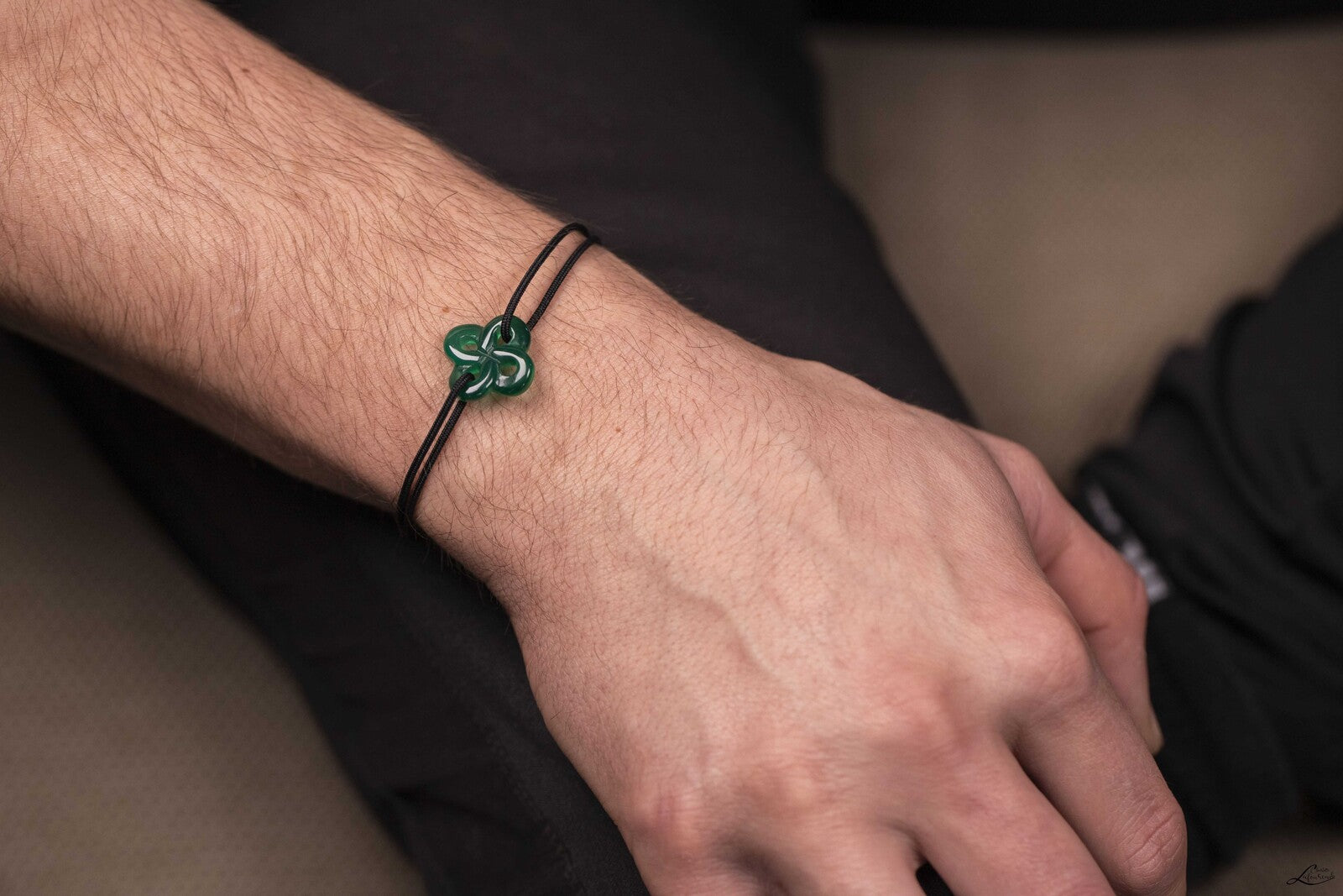 Bracelet Ilargia Homme Lauburu Agate verte sur Cordon