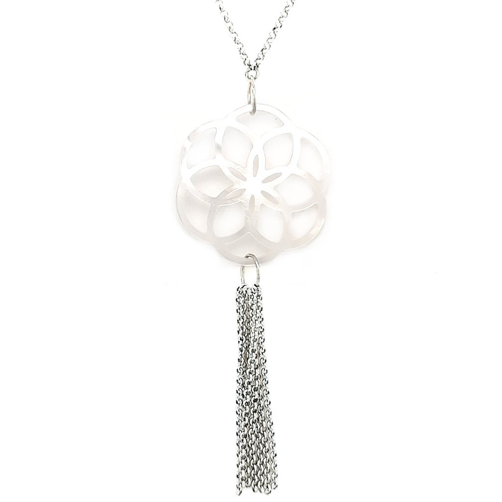 Sautoir Stèle Xabier Nacre Blanche Argent