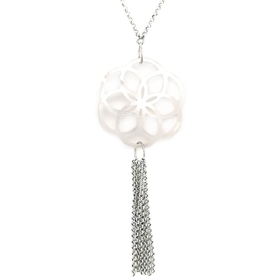 Sautoir Stèle Xabier Nacre Blanche Argent