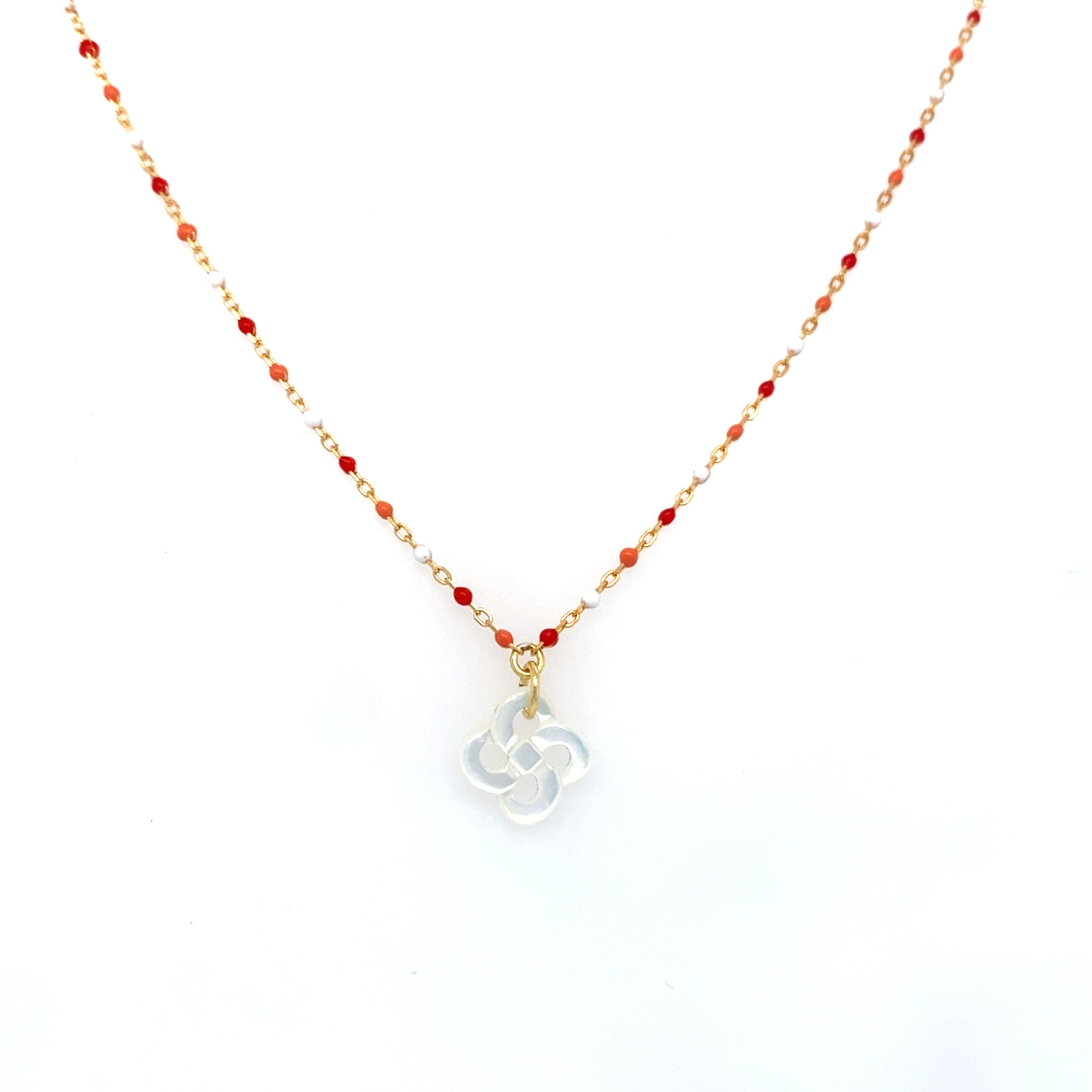 Collier Izarra Argent Plaqué Or Jaune Nacre Blanche Laque tricolore