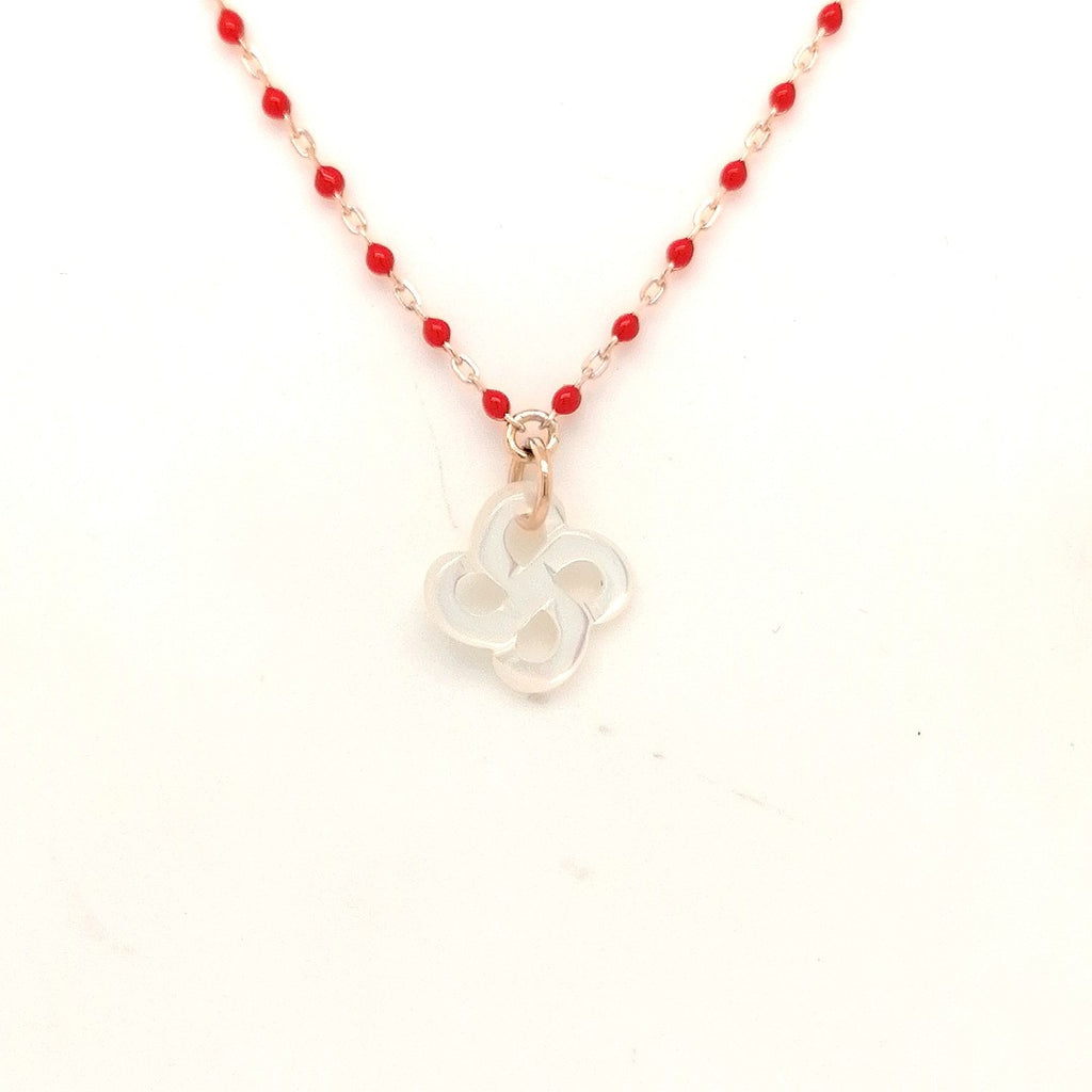 Collier Izarra Argent Plaqué Or Rose Nacre Blanche Laque Rouge