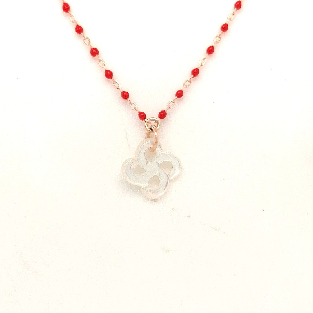 Collier Izarra Argent Plaqué Or Rose Nacre Blanche Laque Rouge