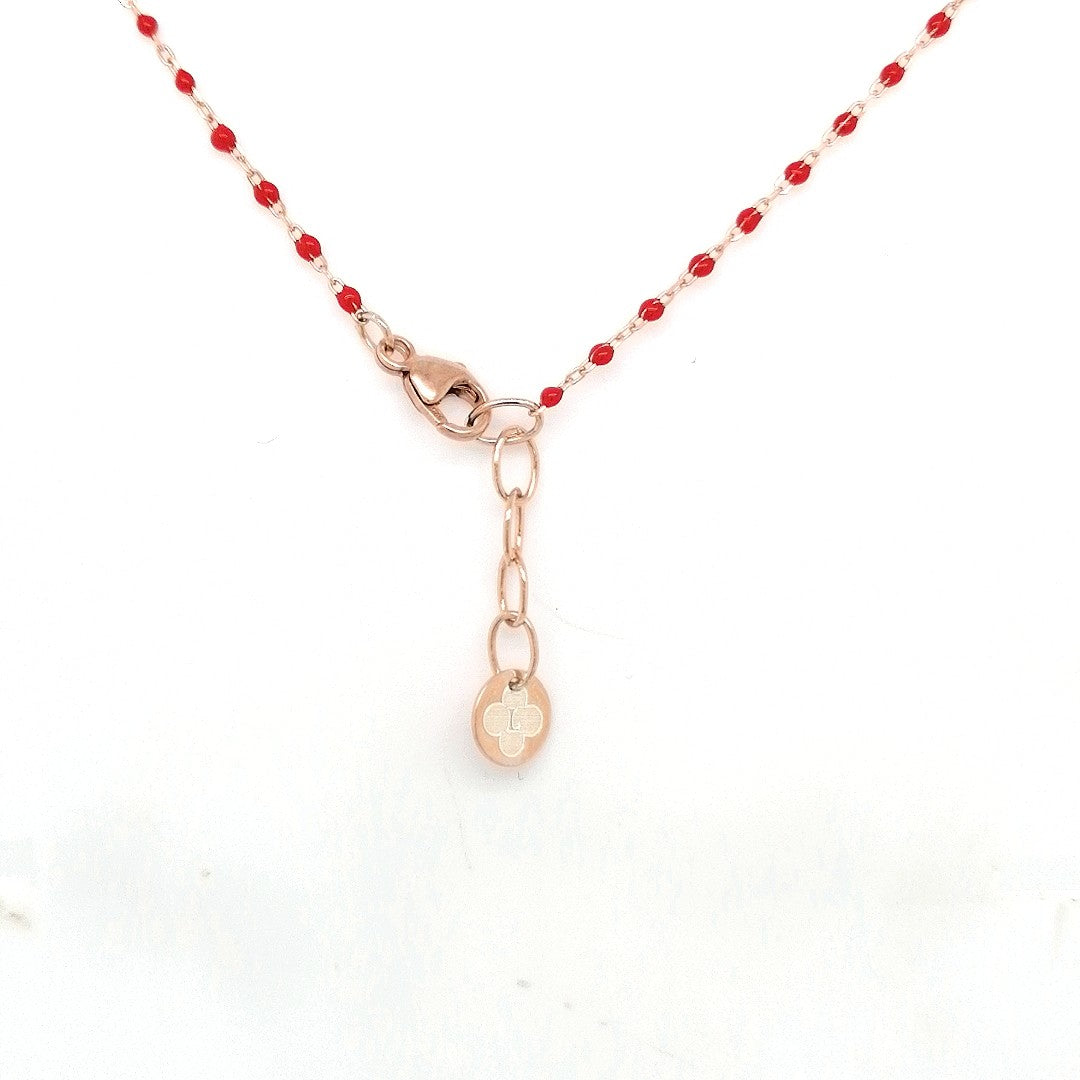 Collier Izarra Argent Plaqué Or Rose Nacre Blanche Laque Rouge