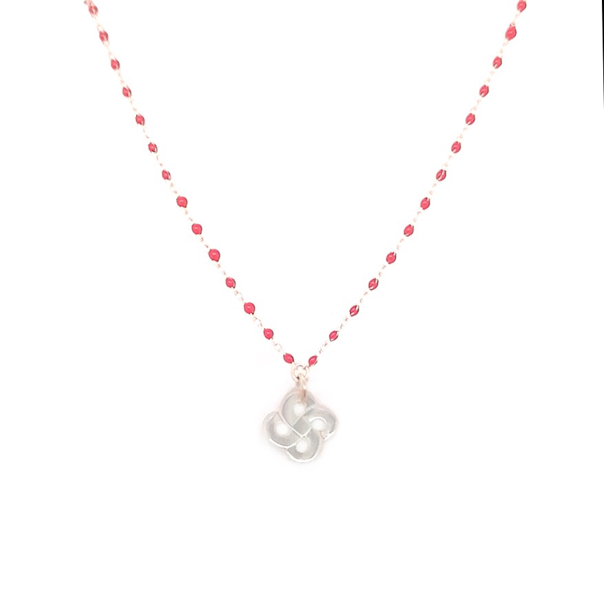 Collier Izarra Argent Plaqué Or Rose Nacre Blanche Laque Rouge