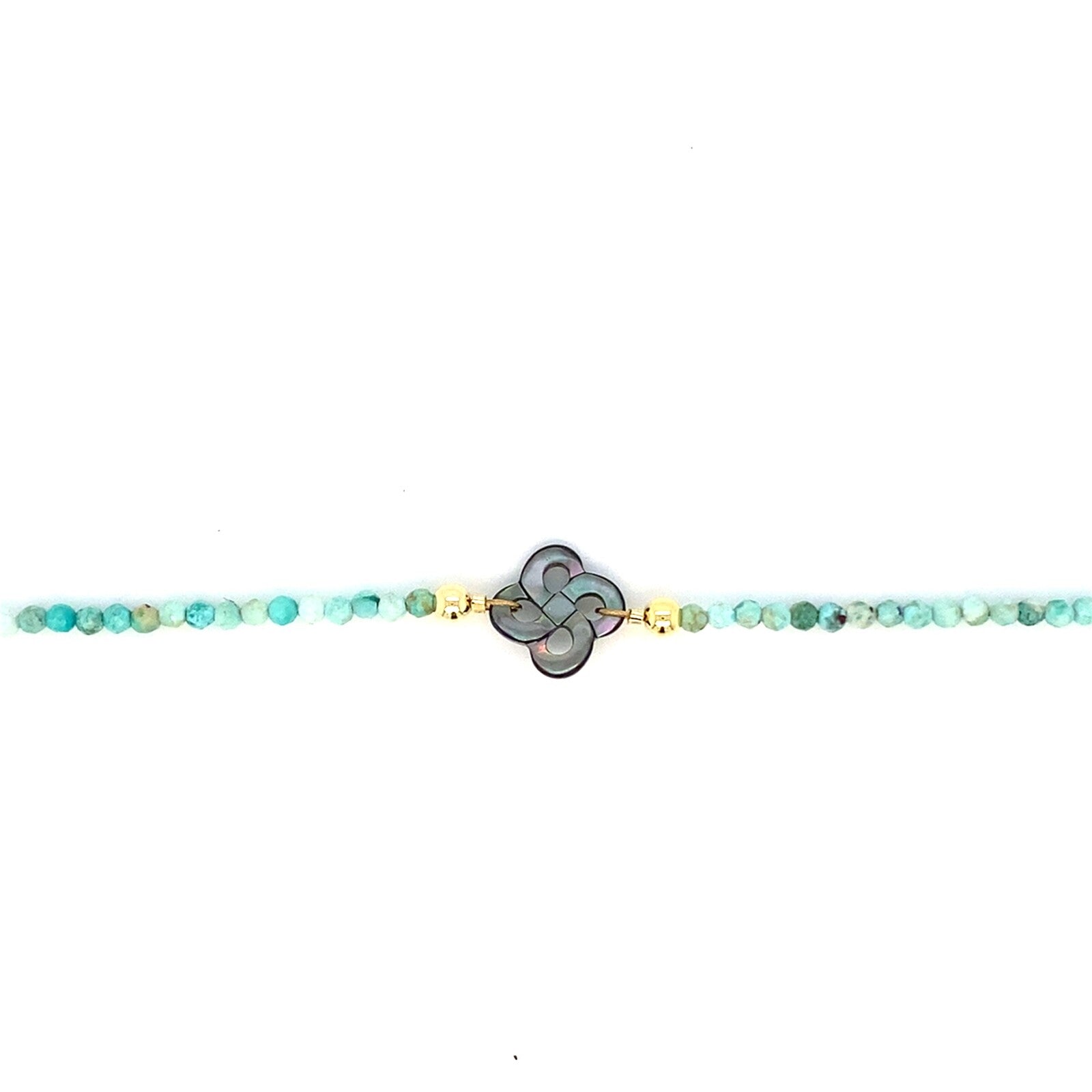 Bracelet Ilargia Argent Plaqué Or jaune Lauburu Ttiki Nacre grise Perles Turquoises