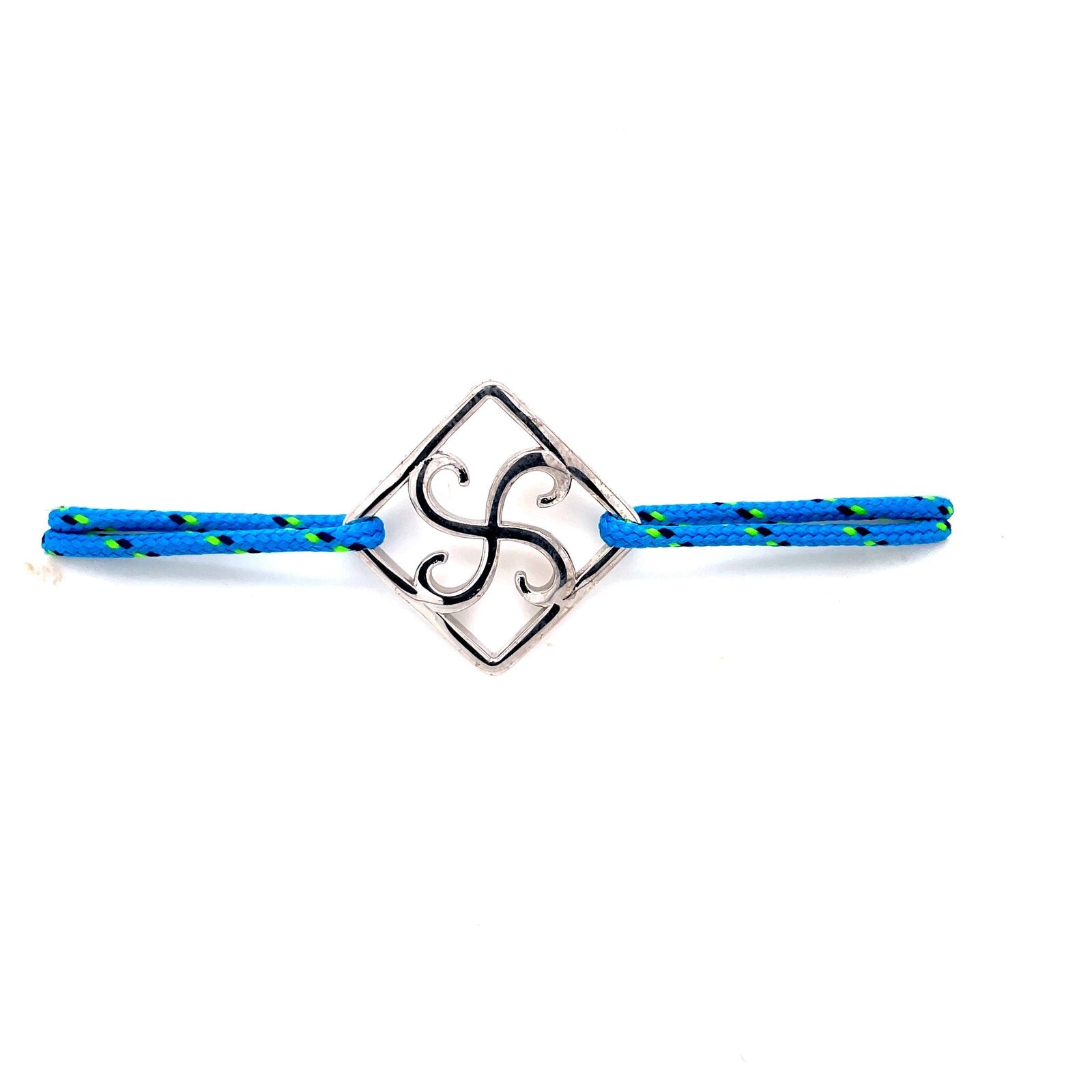 Bracelet  Lauburu Carré Argent sur Cordon Marin