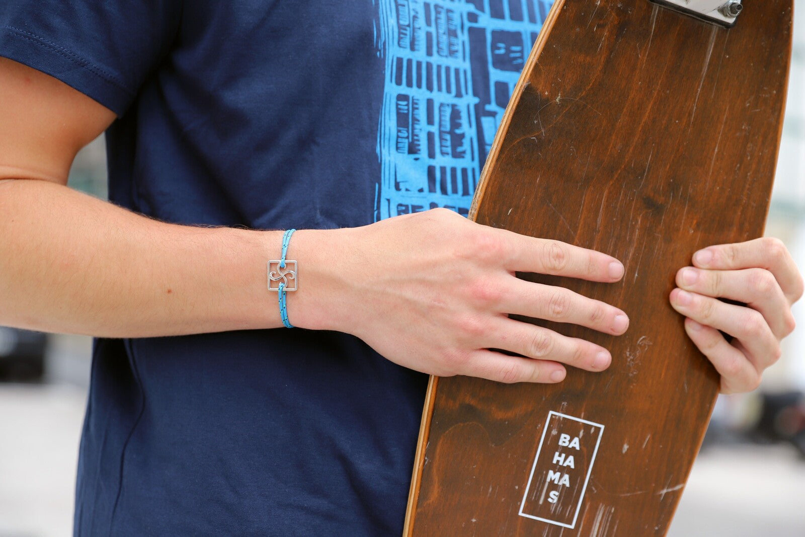 Bracelet  Lauburu Carré Argent sur Cordon Marin