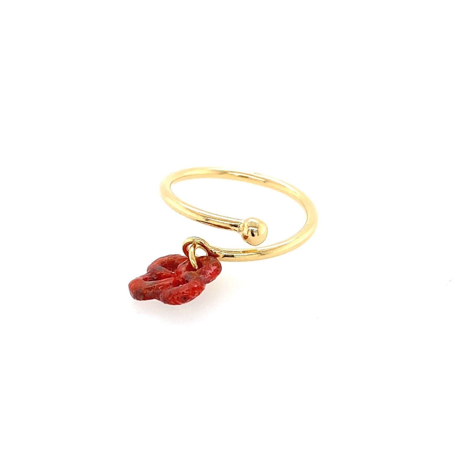 Bague Argent Plaqué Or Jaune et Corail Réglable