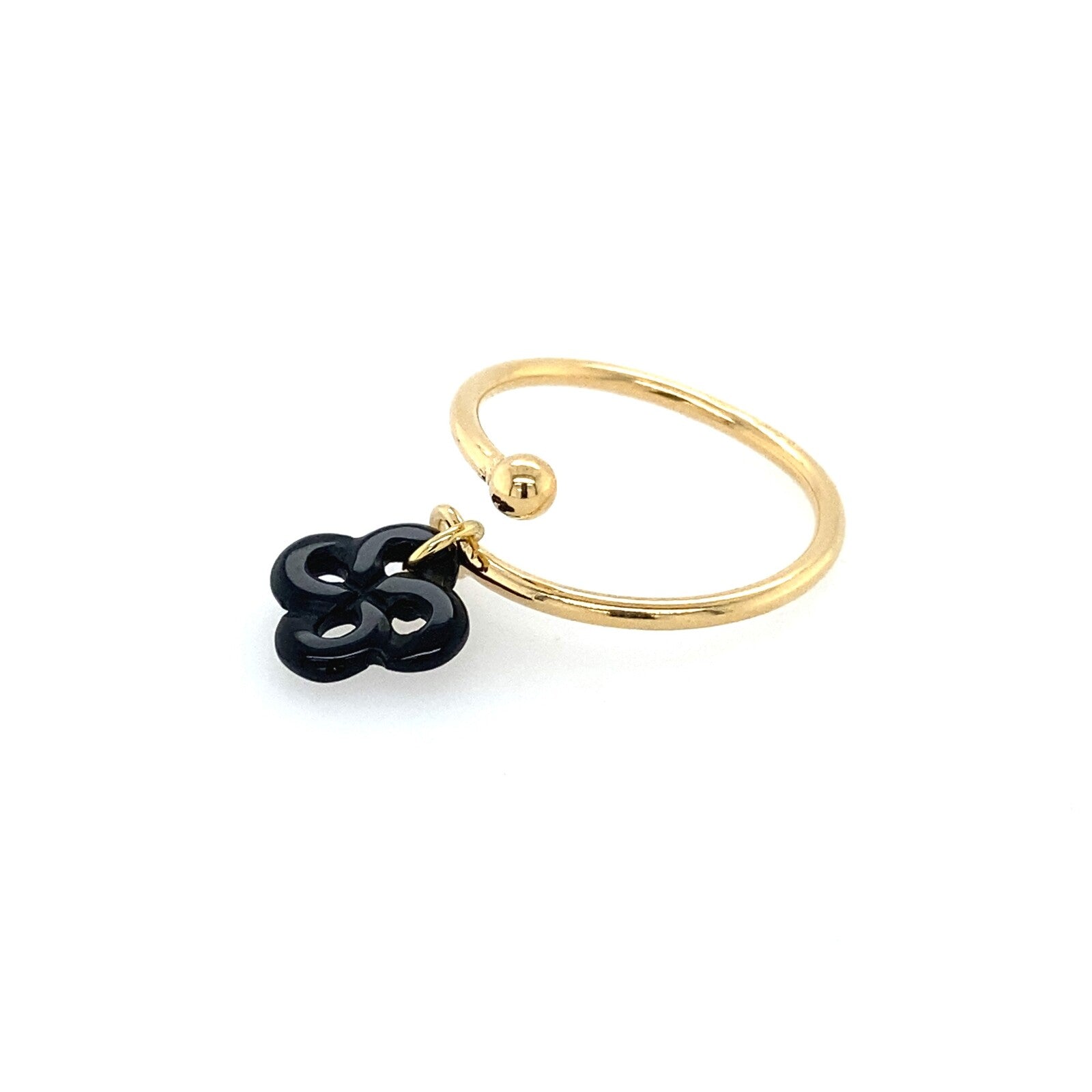Bague Argent Plaqué Or Jaune et Onyx Réglable