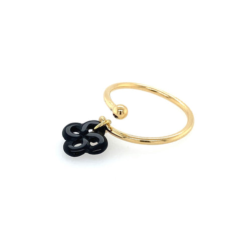 Bague Argent Plaqué Or Jaune et Onyx Réglable