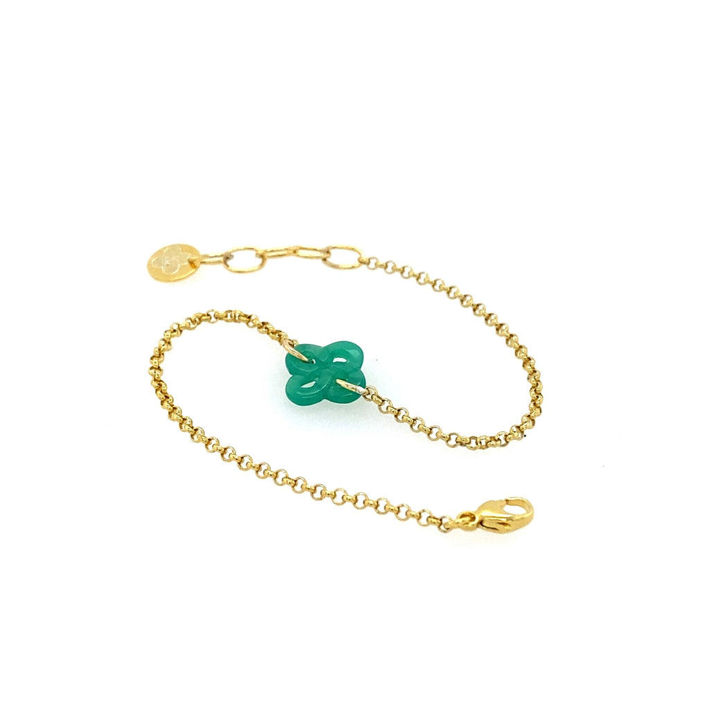 Bracelet Ilargia Argent Plaqué Or Jaune Lauburu Ttiki en Agate Verte