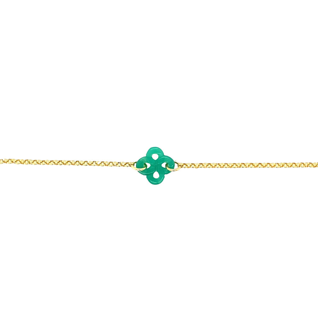 Bracelet Ilargia Argent Plaqué Or Jaune Lauburu Ttiki en Agate Verte