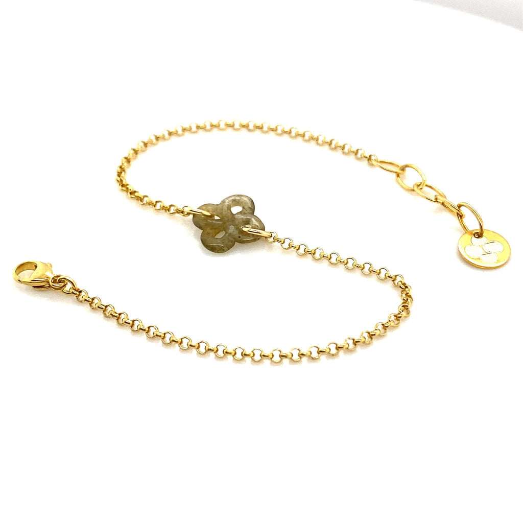 Bracelet Ilargia Argent Plaqué Or Jaune Lauburu Ttiki en Labradorite