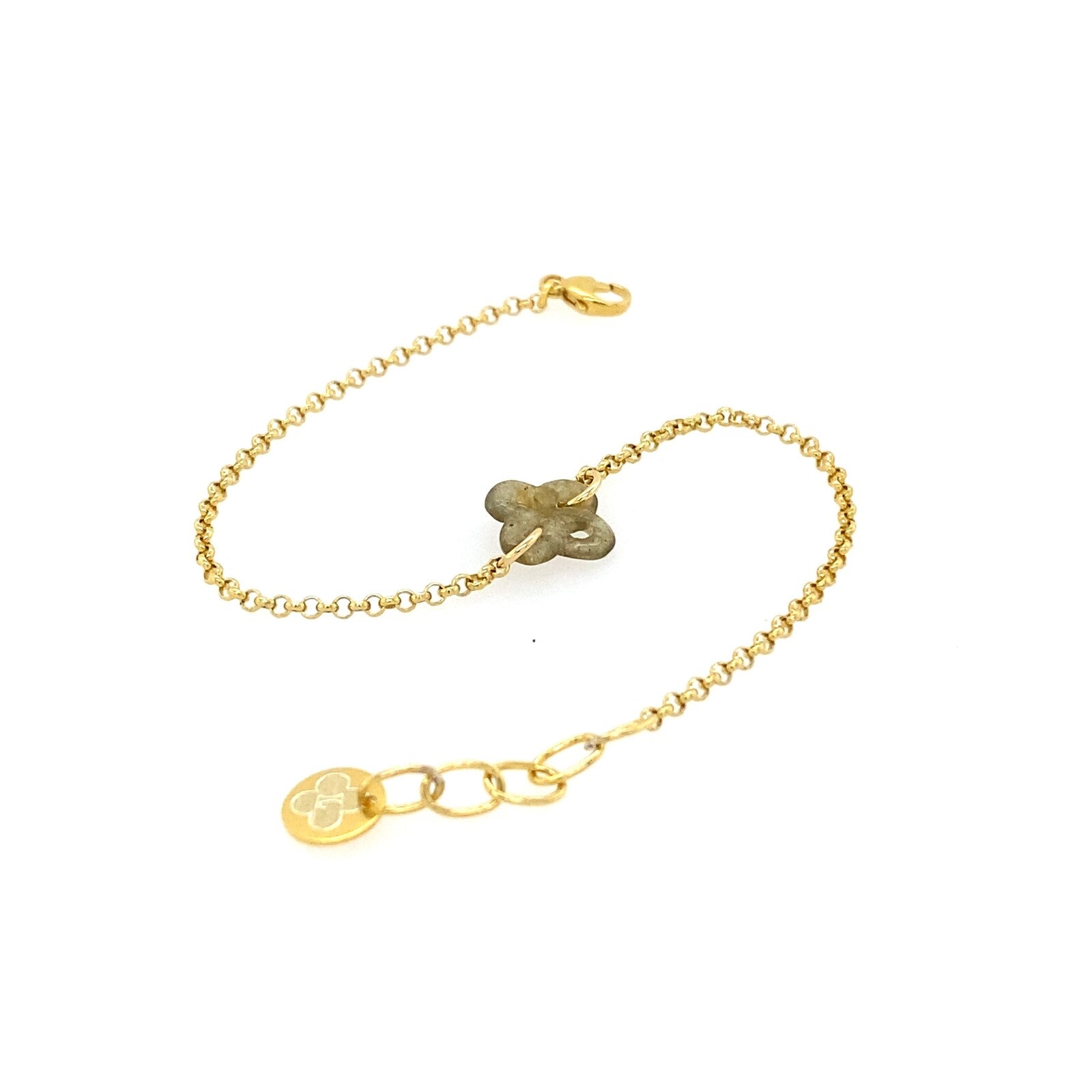 Bracelet Ilargia Argent Plaqué Or Jaune Lauburu Ttiki en Labradorite