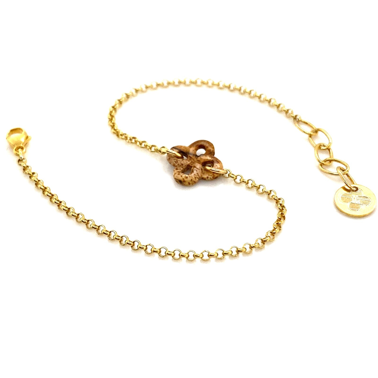 Bracelet Ilargia Argent Plaqué Or Jaune Lauburu Ttiki en Jaspe