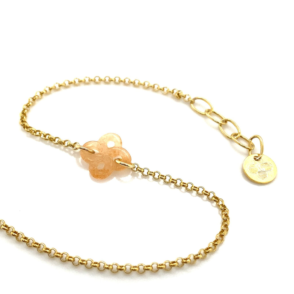 Bracelet Ilargia Argent Plaqué Or Jaune Lauburu Ttiki en Aventurine pêche
