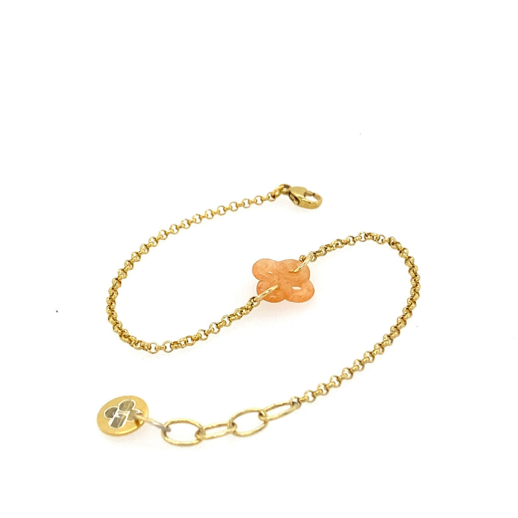 Bracelet Ilargia Argent Plaqué Or Jaune Lauburu Ttiki en Aventurine pêche