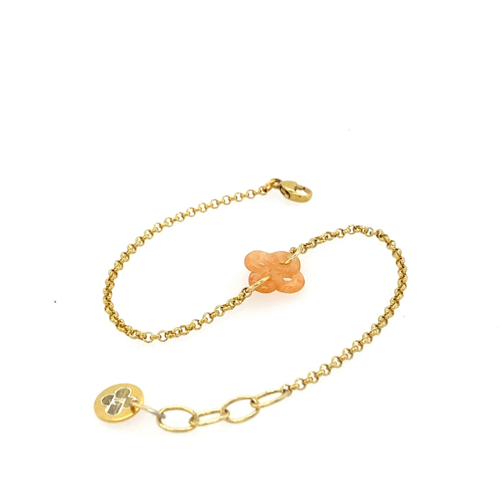 Bracelet Ilargia Argent Plaqué Or Jaune Lauburu Ttiki en Aventurine pêche
