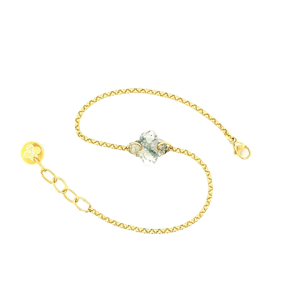 Bracelet Ilrgia Argent Plaqué or Jaune Lauburu Ttiki en Agate mousse