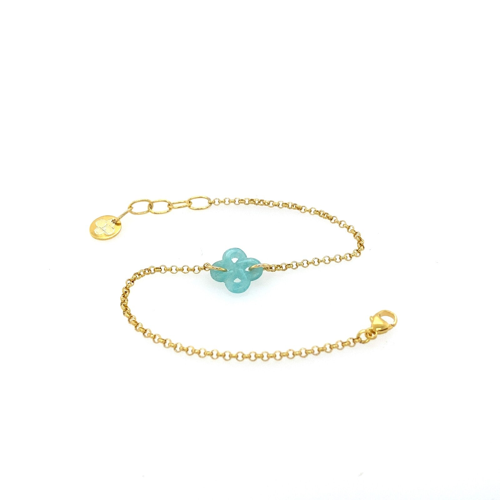 Bracelet Ilargia Argent Plaqué Or Jaune Lauburu Ttiki en Amazonite