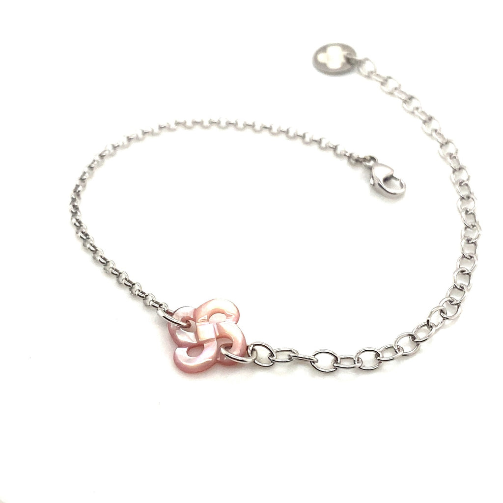 Bracelet Ilargia Txiki Chaine Réglable et Lauburu en Nacre rose