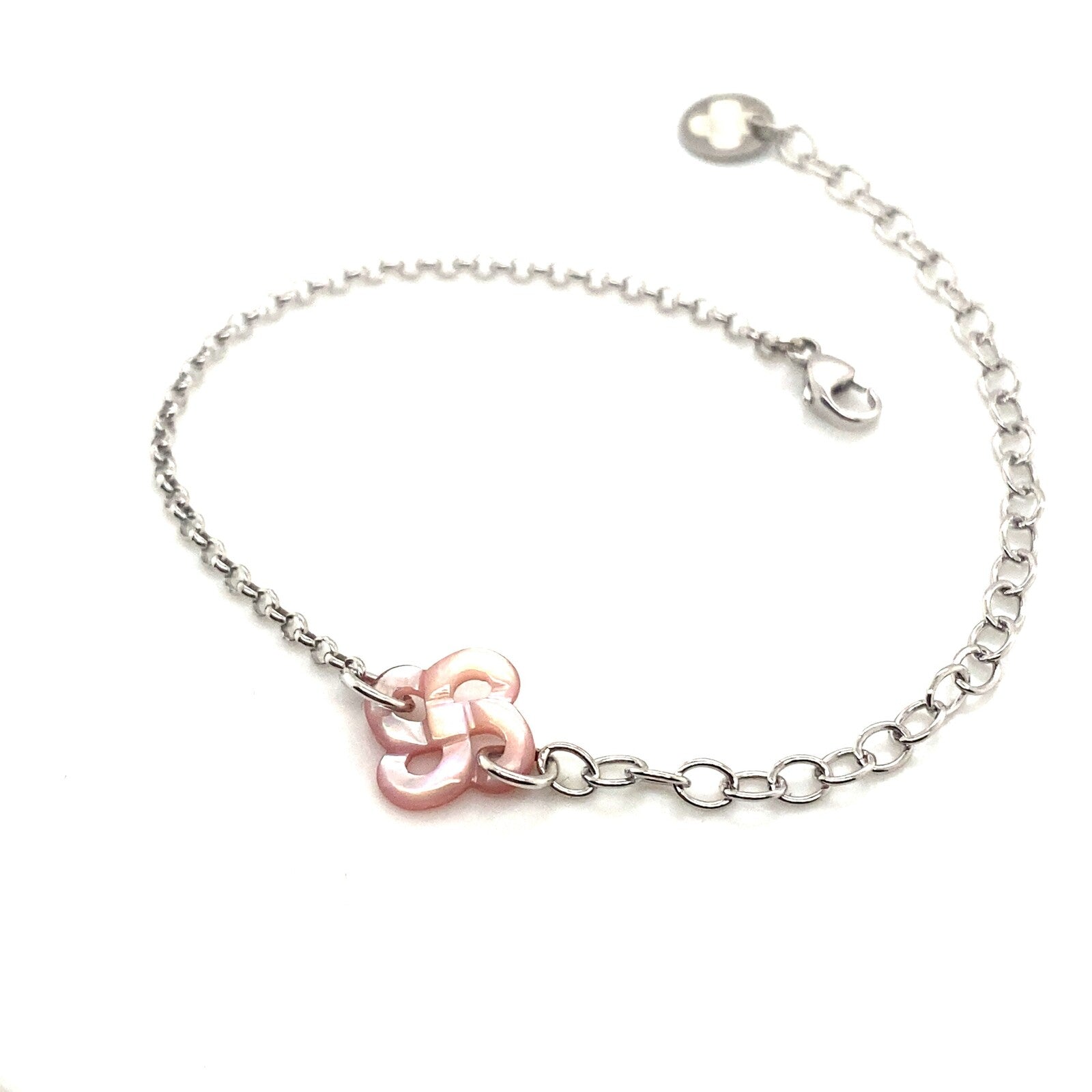 Bracelet Ilargia Txiki Chaine Réglable et Lauburu en Nacre rose