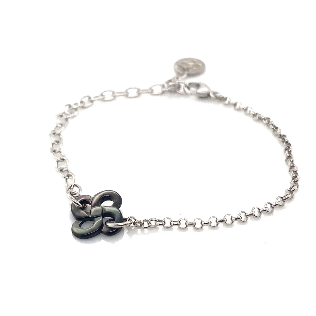 Bracelet Ilargia Txiki Chaine Réglable et Lauburu en Nacre grise
