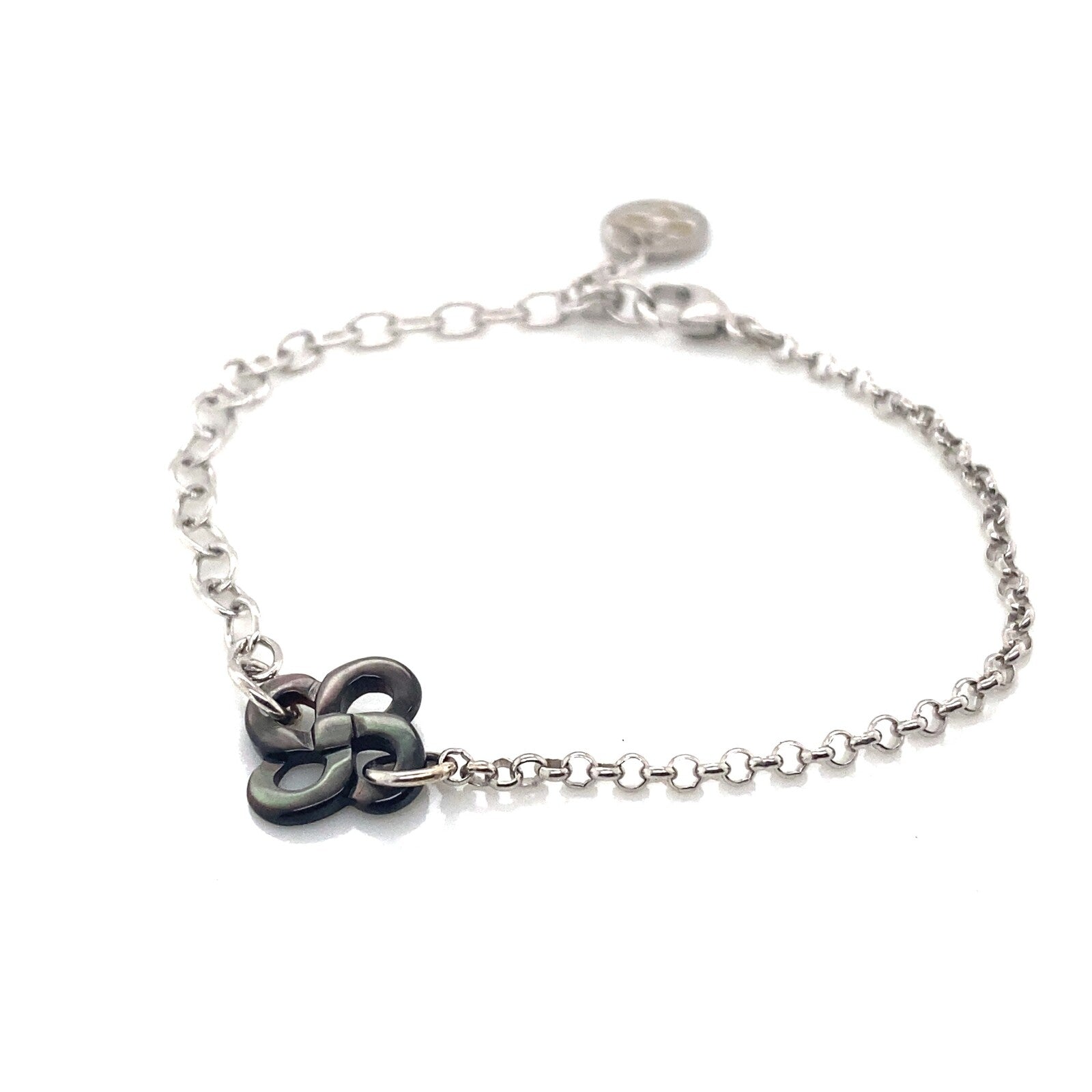 Bracelet Ilargia Txiki Chaine Réglable et Lauburu en Nacre grise