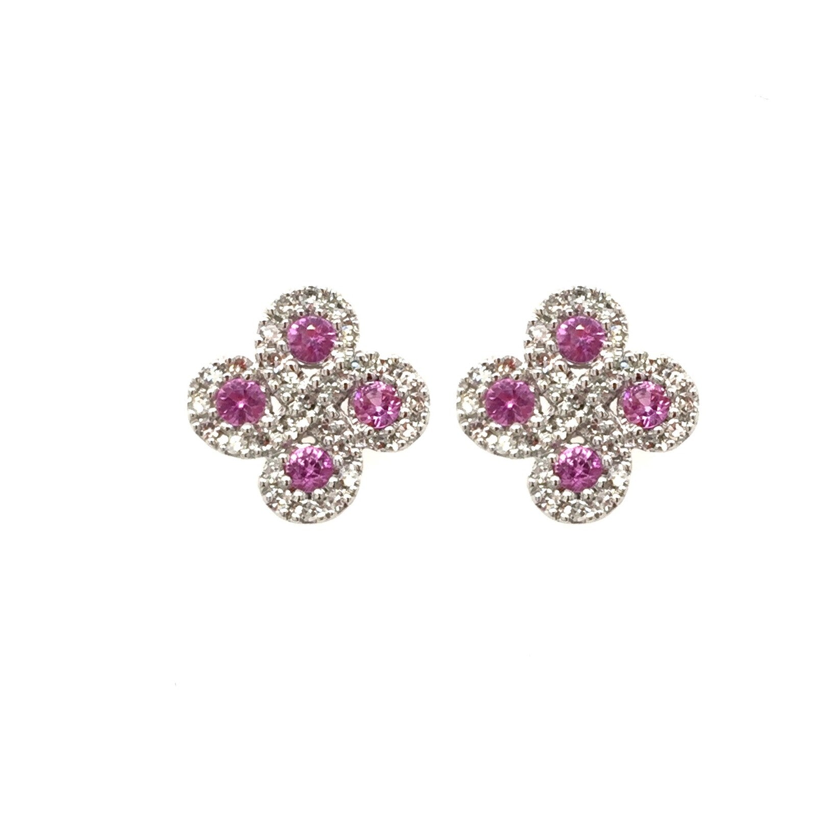 Boucles D'oreilles Argia Txiki Diamants Saphirs Roses Or Blanc