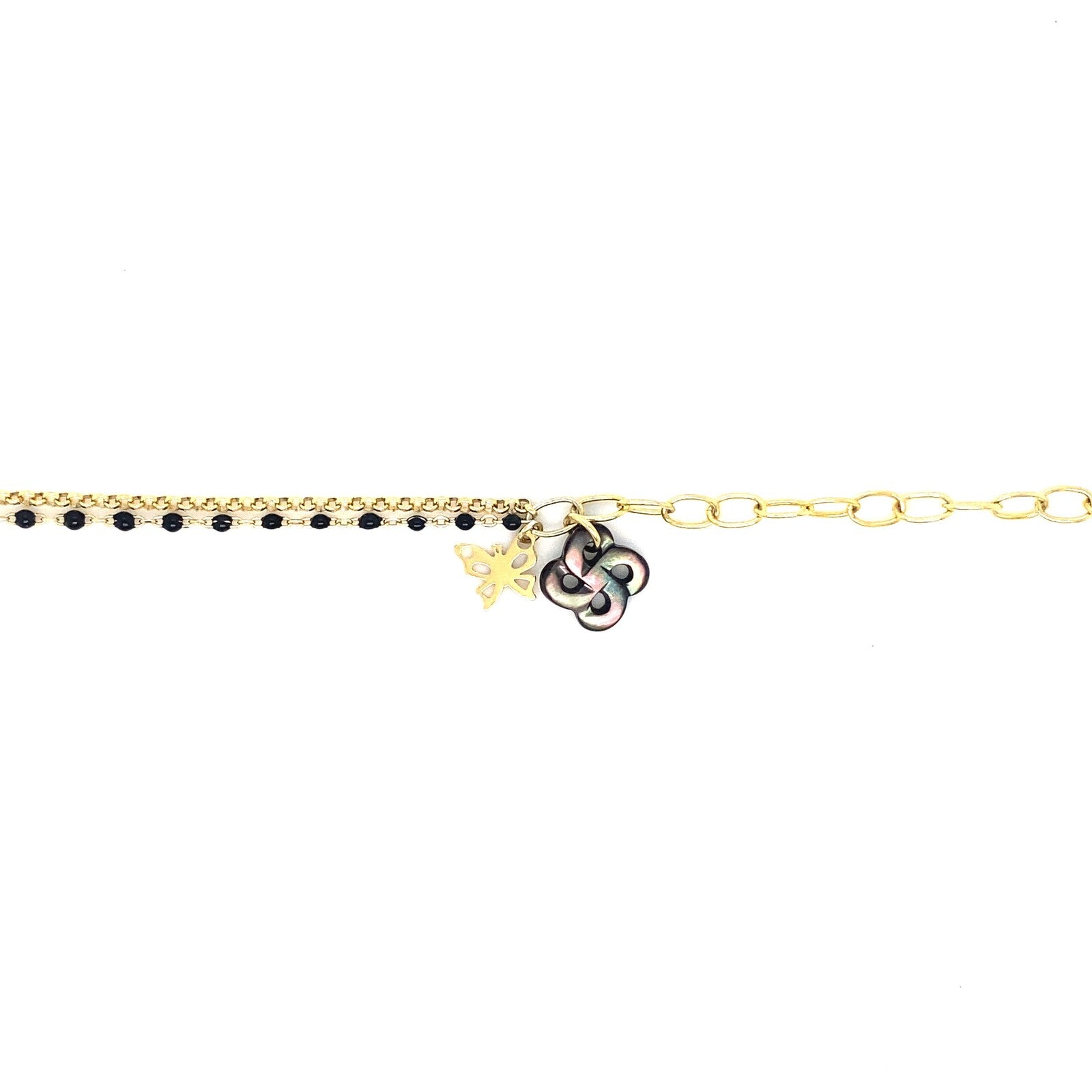 Bracelet de cheville Izarra Argent Plaqué Or Jaune Lauburu Ttiki Nacre Grise Laque Noir Papillon