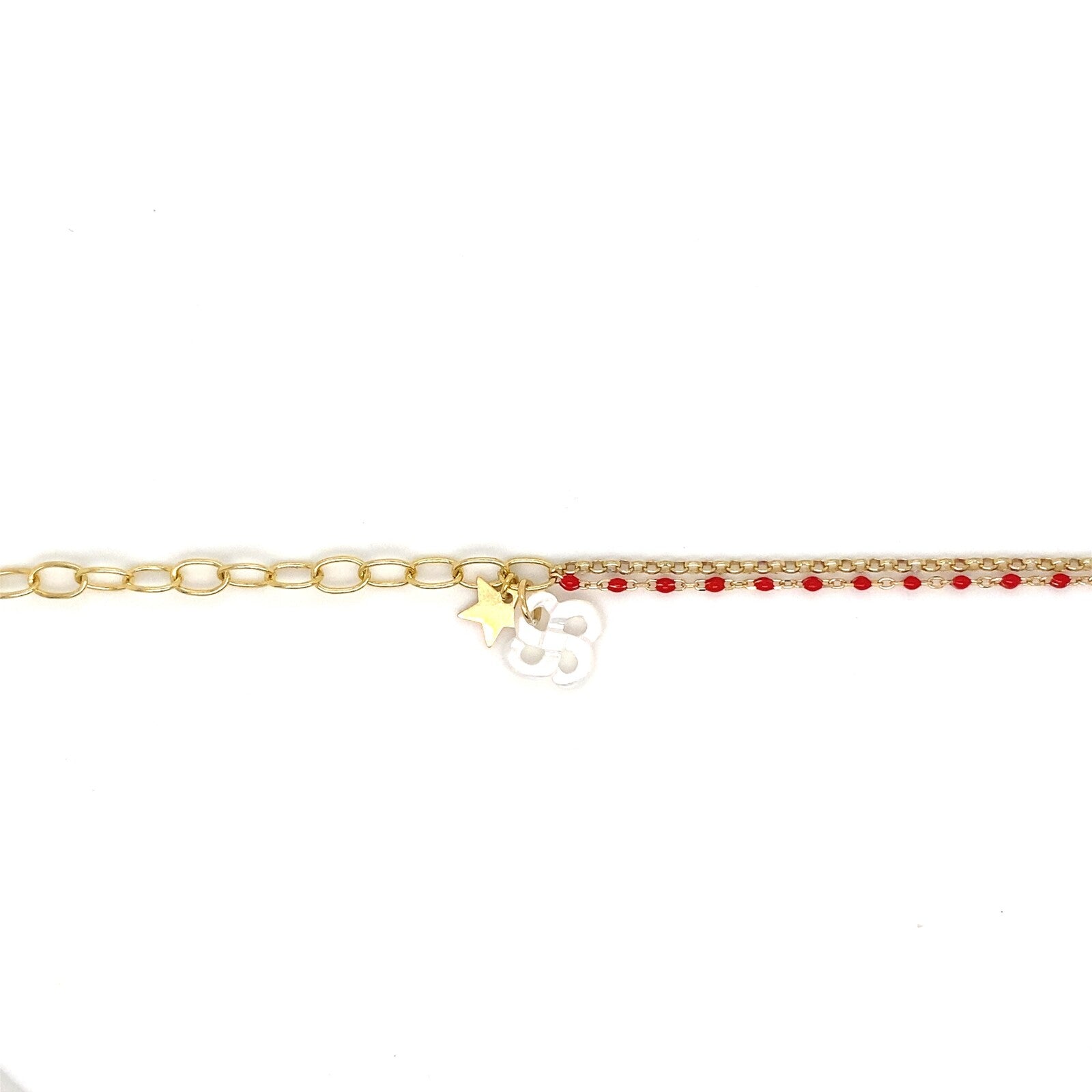 Bracelet Izarra Argent Plaqué Or Jaune Lauburu Ttiki Nacre Blanche Laque Rouge Etoile