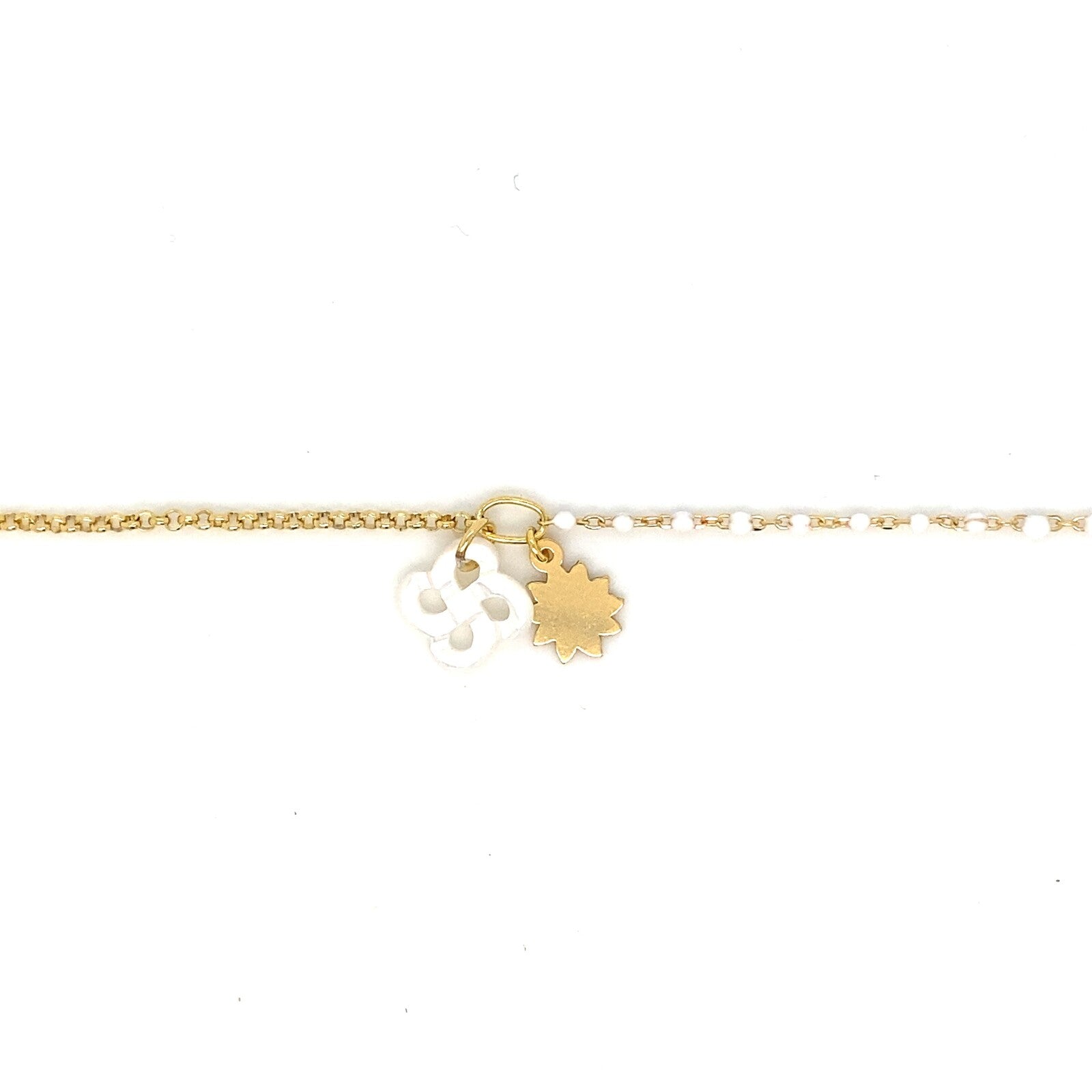 Bracelet Izarra Argent Plaqué Or Jaune Lauburu Ttiki Nacre Blanche Soleil