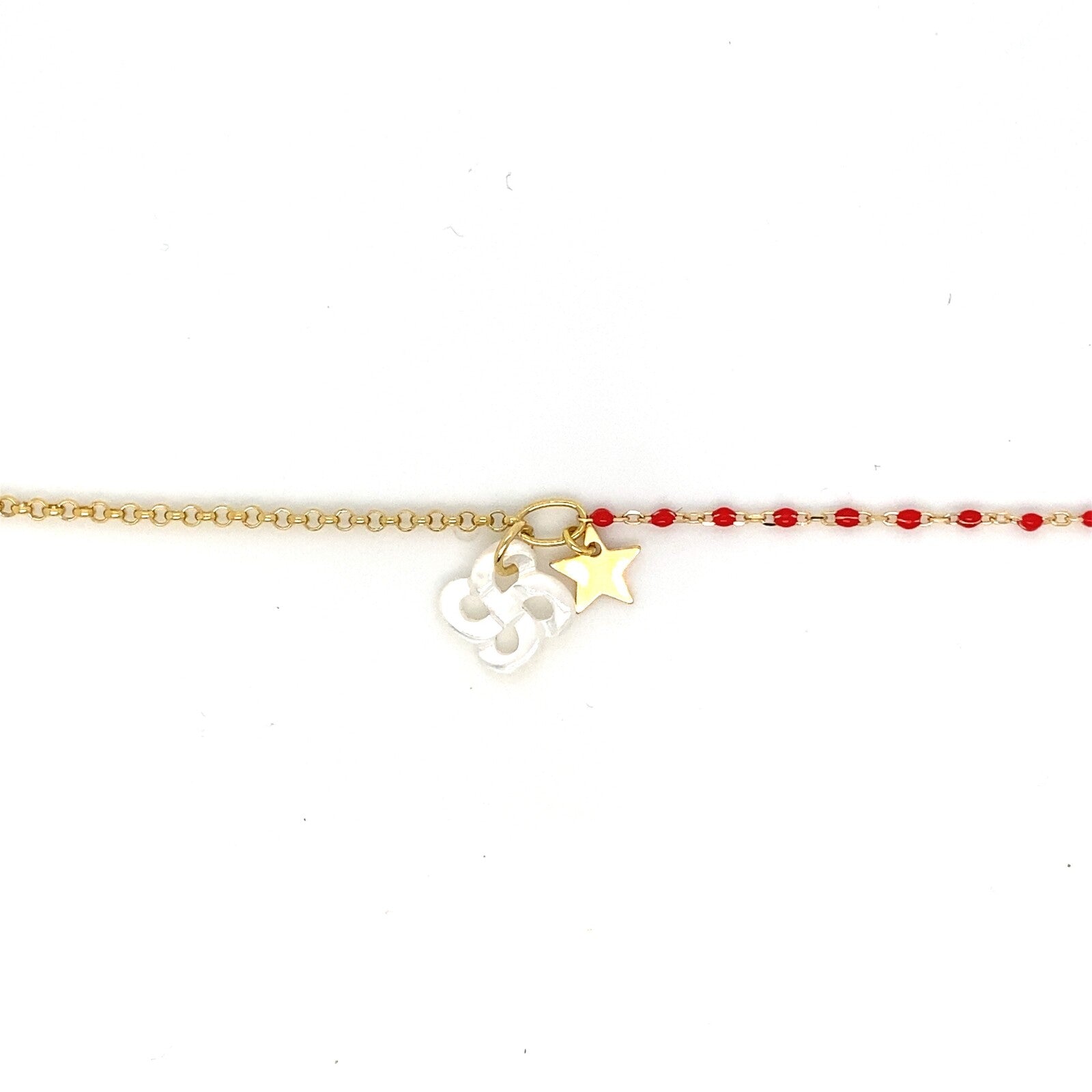 Bracelet Izarra Argent Plaqué Or Jaune Lauburu Ttiki Nacre Blanche Laque Rouge Etoile