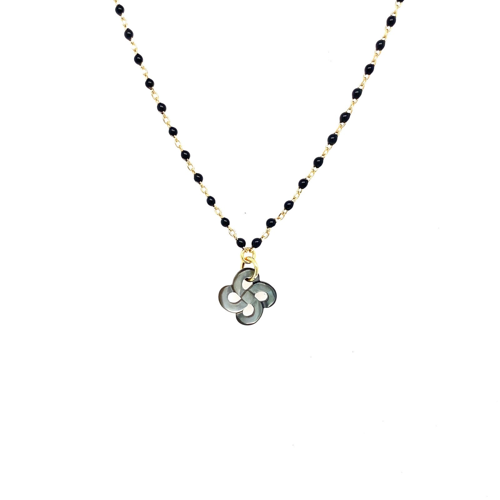 Collier Izarra Argent Plaqué Or Jaune Nacre Grise Laque Noire
