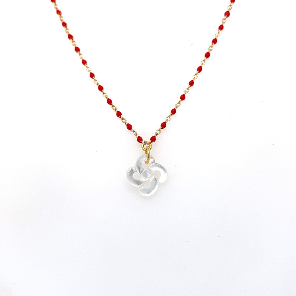 Collier Izarra Argent Plaqué Or Jaune Nacre Blanche Laque Rouge