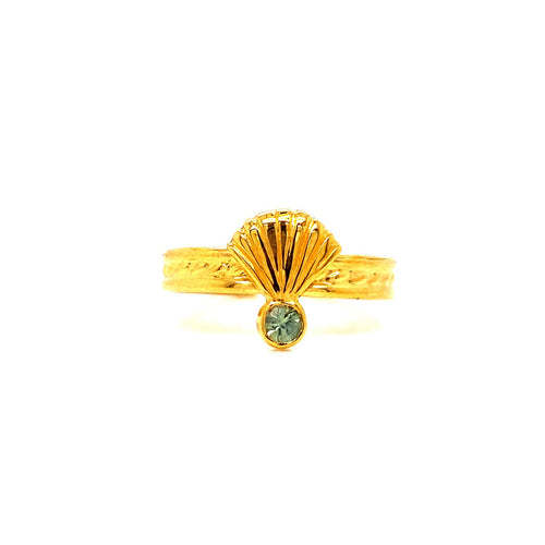 Bague Camino Argent Plaqué Or Jaune Saphir Vert