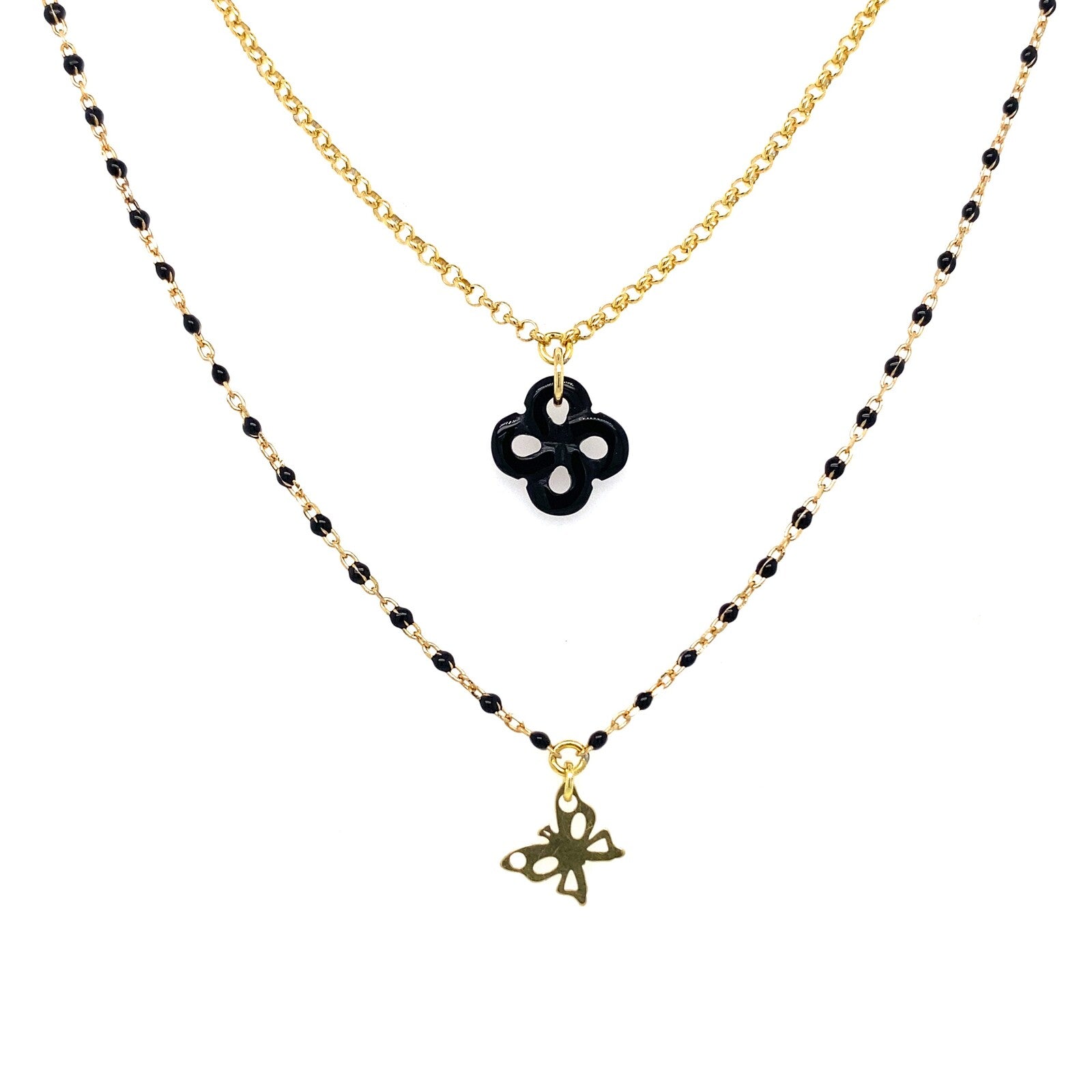 Collier Izarra double chaine laque Onyx