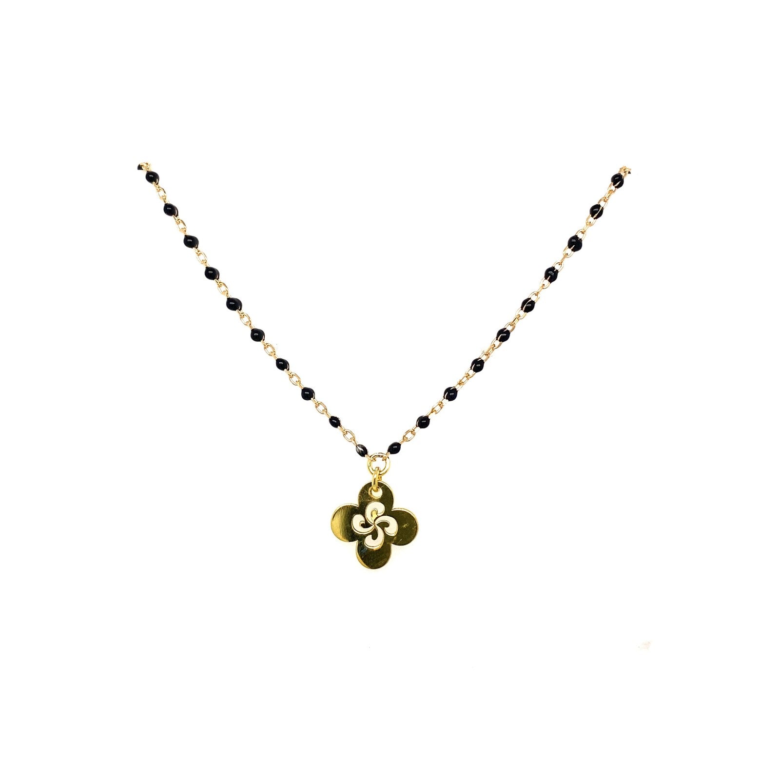 Collier Lore Argent Plaqué Or Jaune Laque Noire