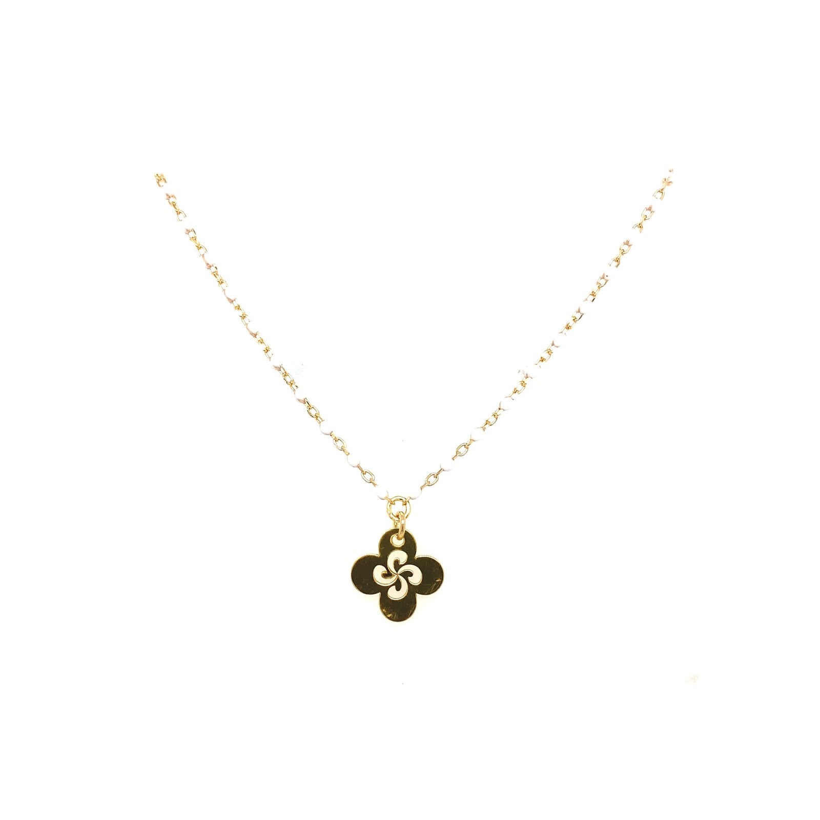 Collier Lore Argent Plaqué Or Jaune Laque Blanche