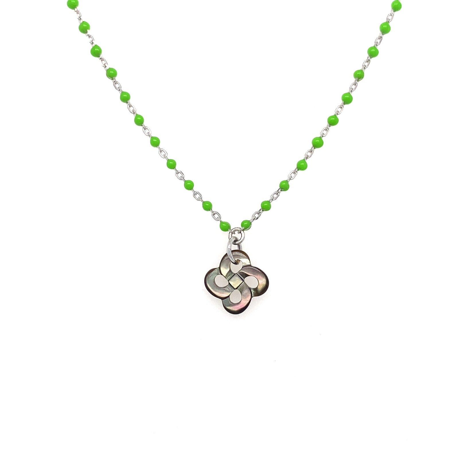 Collier Izarra Argent Nacre Grise Laque verte